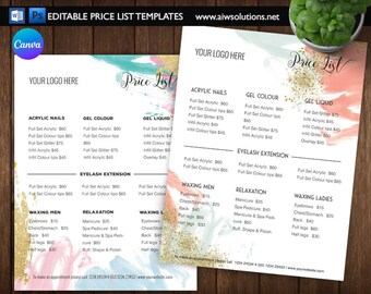Canva price guide,Canva Pricing list template,Specials menu,pricing Flyer,beauty service Price list,photography pricing list, canva spa menu