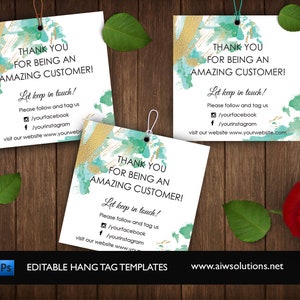 Small Business Mini Tags , square  Tags, Gift Tags, mint and gold hang tag , Product Packaging, Editable gift Tag, Product thank you tag