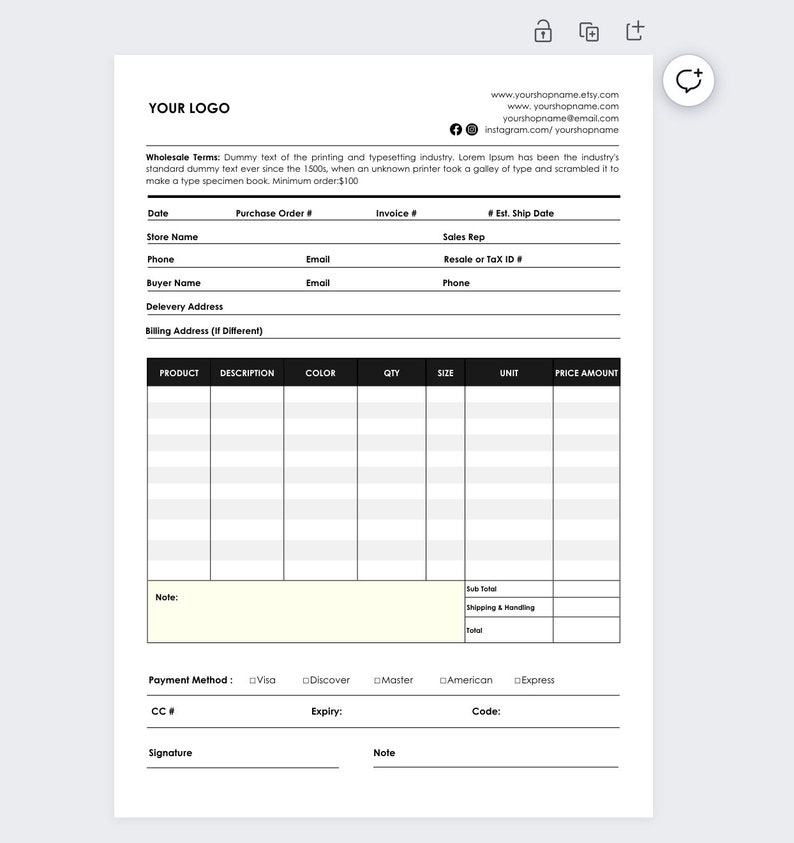 Order form and Price Sheet on one page and 2 pages, Wholesale order form template, ms word order form, wholesale program, Canva template image 4