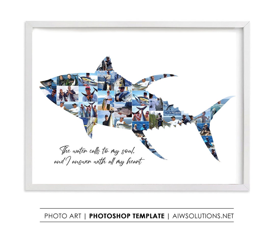 Fishing Photo Collage Template, Tuna Fish Shape, Fishing Art Shape ...