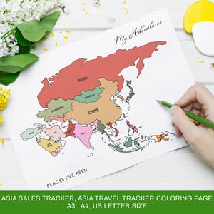 Bewerkbare Canva-kleurplaat Azië-verkoopkaart, roadtripkaart Azië, reiskaarttracker, verkoopkaart Azië Azië, verkoopkaart bedrijfstracker