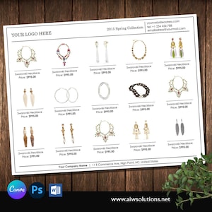 May include: A product catalog featuring a variety of Swarovski necklaces and earrings. The catalog is divided into a grid of 12 squares, each showcasing a different piece of jewelry. The jewelry is displayed on a white background and includes a variety of styles, colors, and materials. The catalog also includes the company name, website address, and contact information.