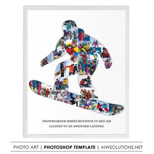 Collage de photos de snowboarder homme, cadeau de snowboard homme, cadeau d'aventure de snowboard, décoration de sports d'hiver, collage de photos de snowboard