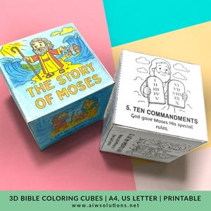 Story of Moses 3D Foldable Bible Coloring Cubes, Christian Craft for Kids, Bible coloring cube template, Exodus Bible lesson for kids