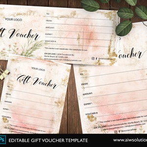 Vintage Gift Voucher Template, Gift Certificates Word template, Gift card, water-colour gift vouchers, editable  special design Shop Voucher