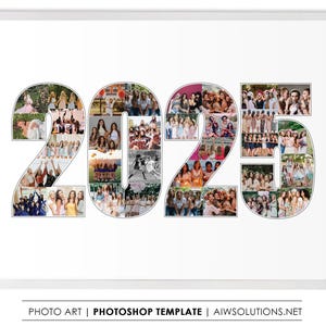 Peut inclure: Un collage de photos formant le nombre 2025. Les photos représentent des personnes, principalement des femmes, dans différentes poses et lieux. Ce collage est une façon unique et festive de commémorer une année spéciale.