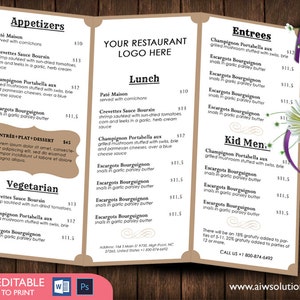 Plantillas de menú francés, plantilla de menú de restaurante imprimible, plantilla de menú de boda, plantilla de menú de comida, plantilla de menú de barra de bricolaje, menú de barra, id03