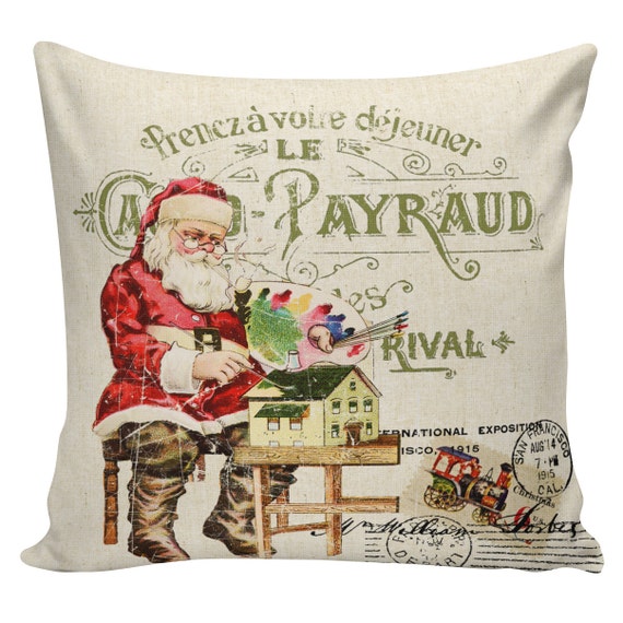 Christmas Pillow Cushion Victorian Christmas Santa French Etsy