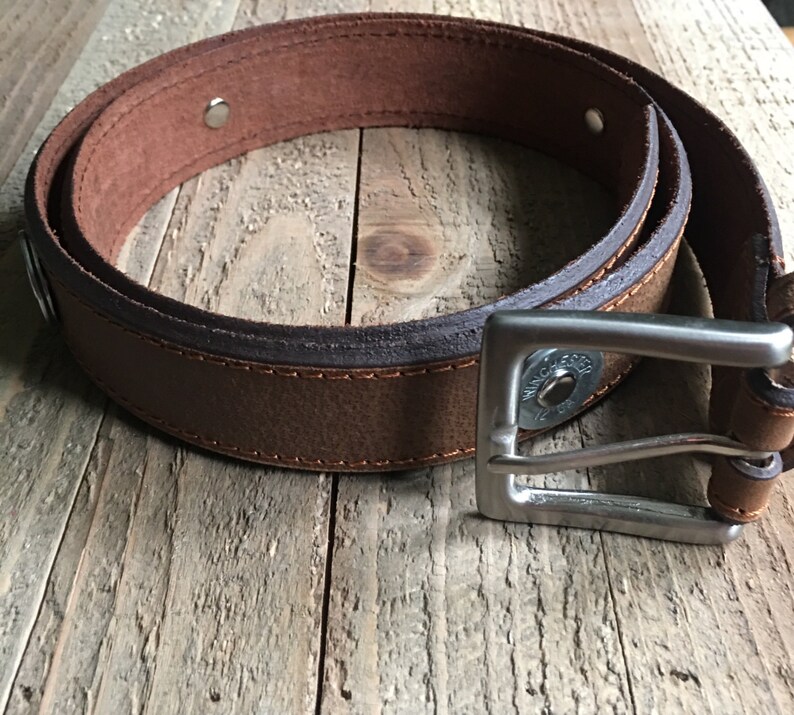 Mens Brown Leather Shotgun Shell Accented Belt Fathers Day, Groom, Best