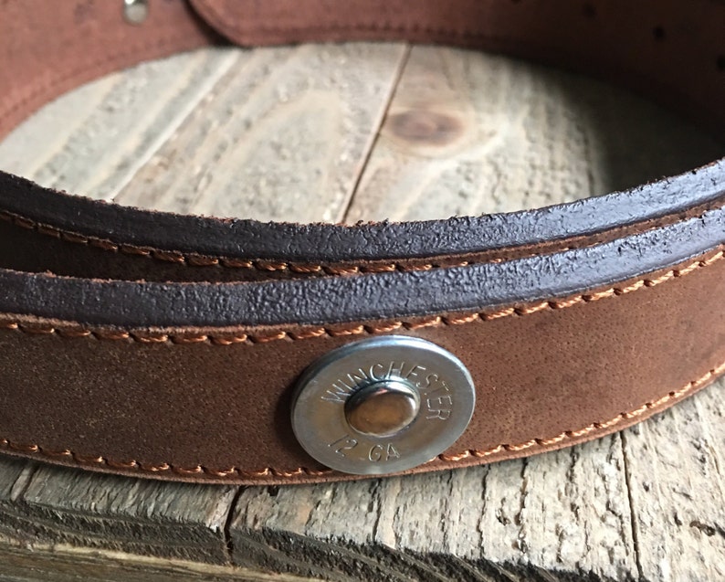 Mens Brown Leather Shotgun Shell Accented Belt Fathers Day, Groom, Best
