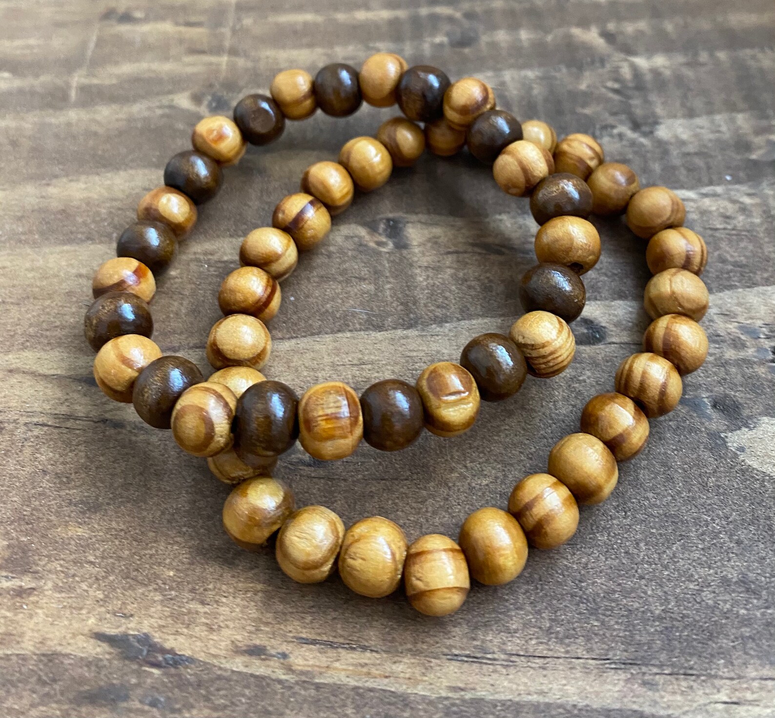 Brier Silver Block and Light Bead Unisex Bracelet - Light wood main image 1