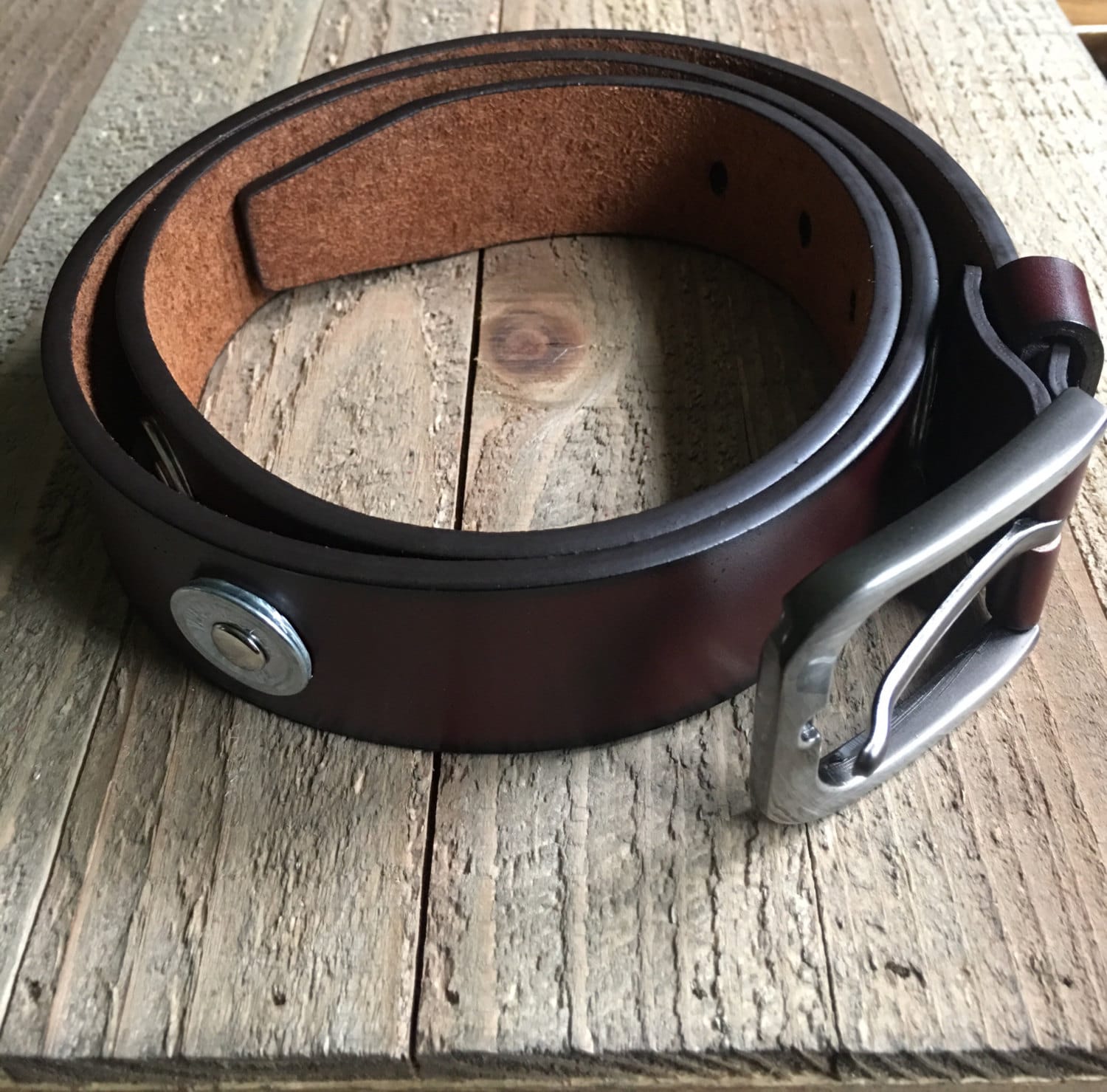 Mens brown leather shotgun shell accented belt fathers day Etsy