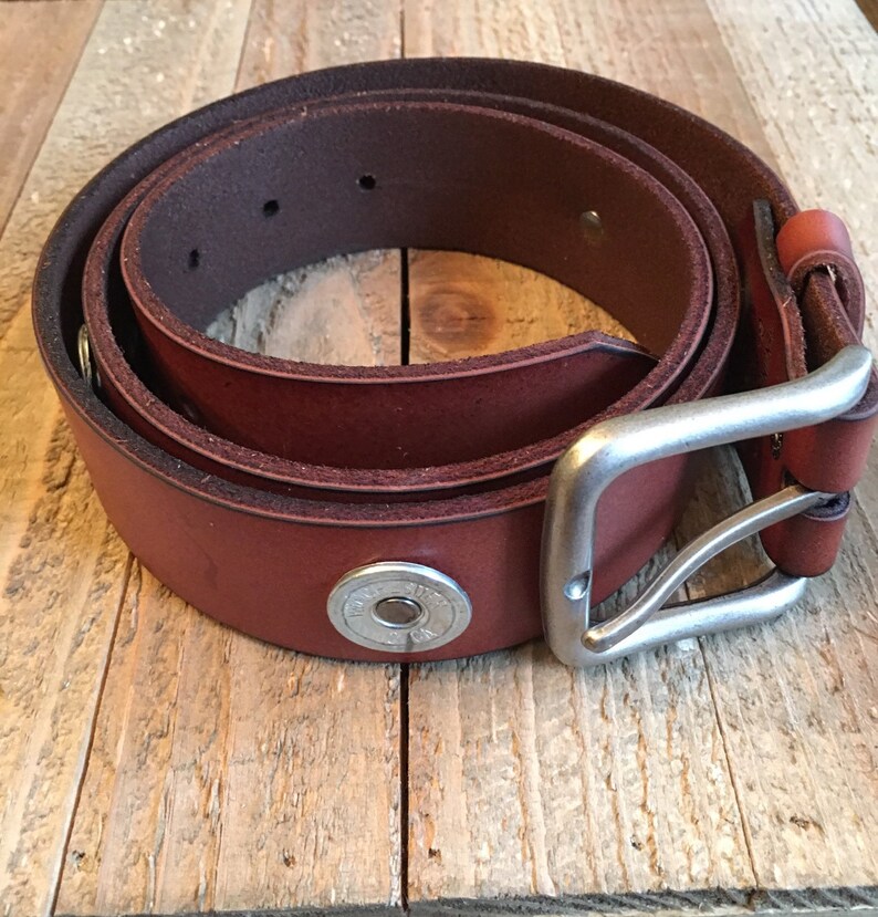Mens brown leather shotgun shell accented belt fathers day Etsy
