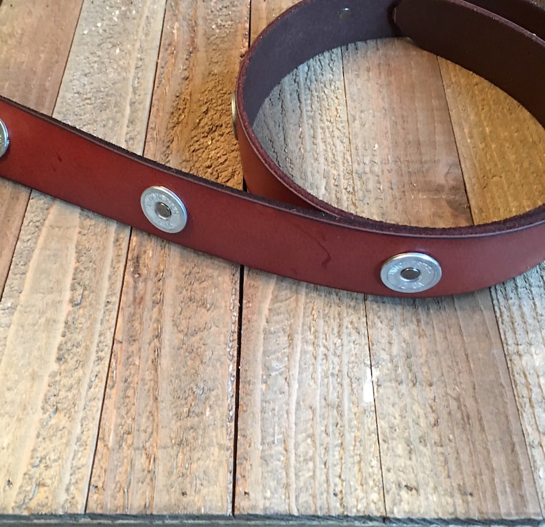Mens brown leather shotgun shell accented belt fathers day Etsy