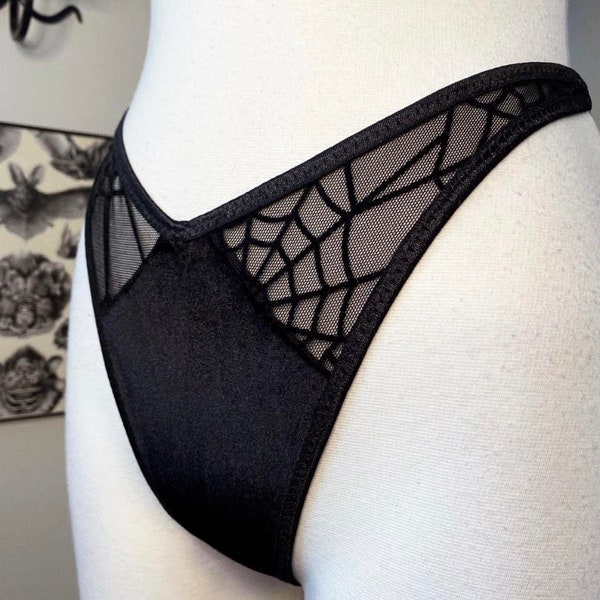 Velvet and Spiderweb Thong-  Gothic Lingerie, Burlesque Lingerie