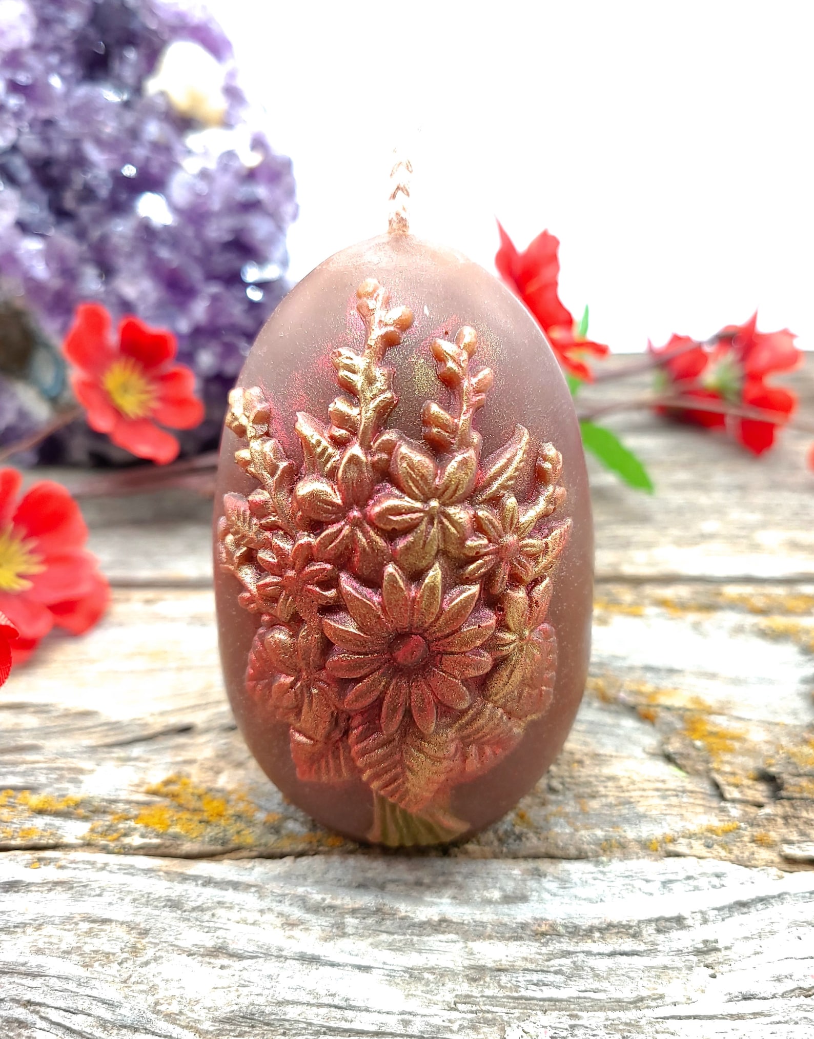 Egg Shaped Candle With Flowers Oval Candle Colored Candles Etsy