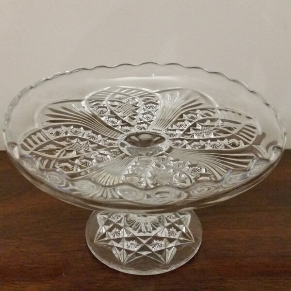 EAPG Clear Pressed Glass Petite Pedestal Cake Dessert Plate Stand