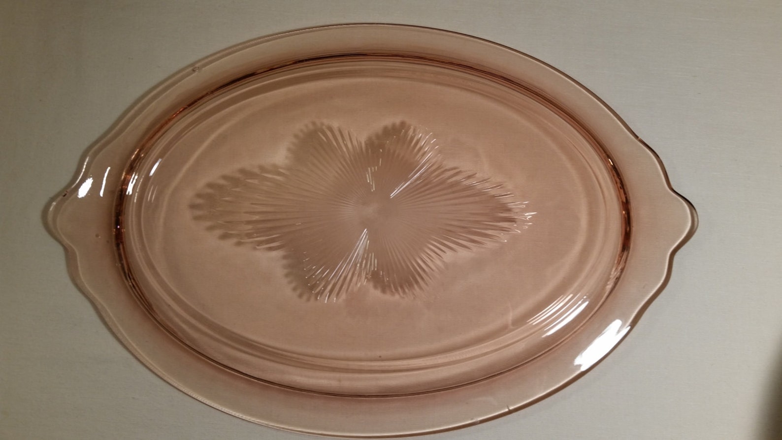 Large Pink Depression Glass Oval Star Pattern Platter Tray Etsy