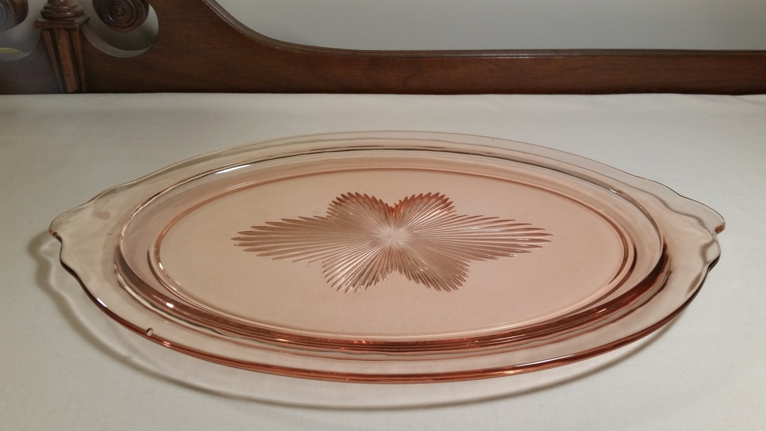Large Pink Depression Glass Oval Star Pattern Platter Tray Etsy