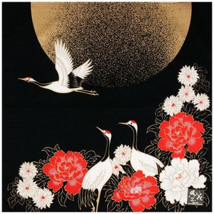 20 "Vogel Furoshiki: "Kraniche mit Pfingstrose und Mond", japanisches langlebiges und wiederverwendbares Geschenkverpackungstuch für Wandteppich, Staubschutz und Öko-Verpackung