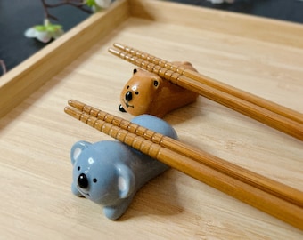 Koala, Quokka Wallaby Chopstick Rests: Australian Animal Cutlery Rest, Brush Holder, Pen Rest, Miniature Animal Ceramic Figurine