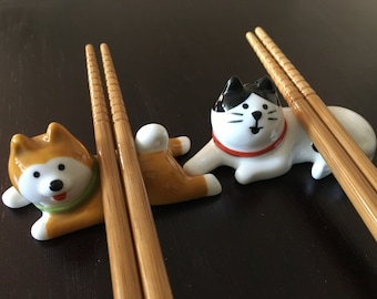 Dog (Shibainu) Chopstick Rests : Cutlery Rests, Brush Holder, Pen Rest, Miniature Animal Ceramic Figurine I Desktop Decoration and Gift