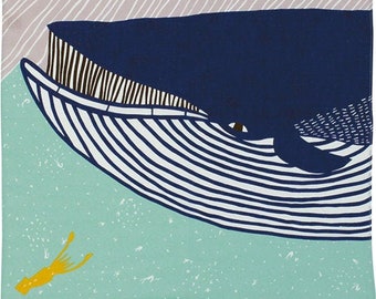 Baleine katakata furoshiki 20 pouces - Bleu : tissu d'emballage japonais réutilisable pour tapisserie, emballage écologique, décoration d'intérieur, cadeau, tenture murale