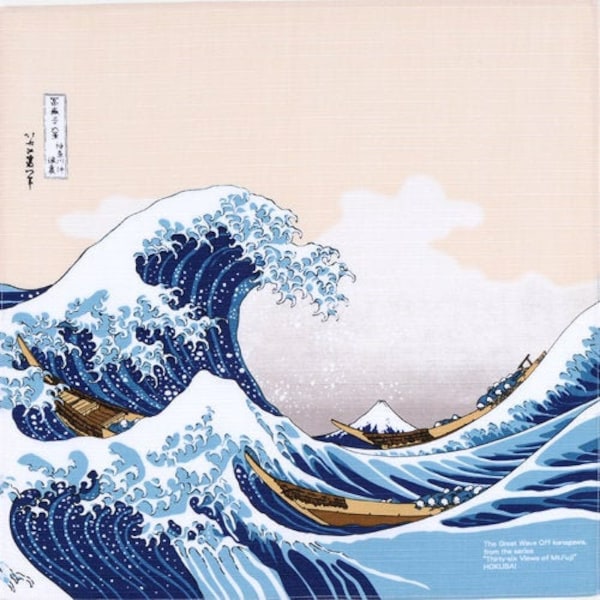 41" Hokusai Ukiyoe Furoshiki: The Great Wave, Japanese Durable Square Cotton Fabric/Cloth for Tapestry, Interior, Cover and Eco-Wrapping