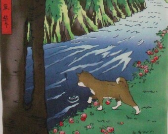 Soft Tenugui Towel: Ukiyoe - Hokusai, Fuji, Dog, Cherry blossom, Traditional Hand-Dyed Japanese Cotton Fabric for Tapestry, Cover and Gift
