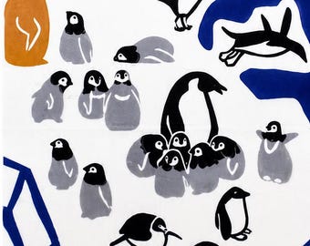 Tenugui pinguino per arazzo, interno, striscione, tenda per portaI Tessuto di cotone tinto a mano tradizionale giapponese I Decorazione per la casa e regalo