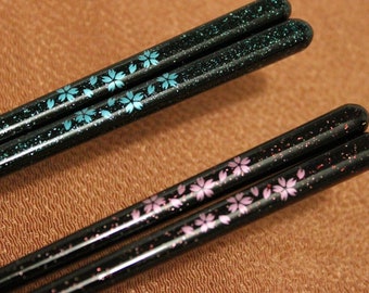 Sakura (Cherry Blossom)  Dishwasher Safe Japanese Chopsticks - Pink or Blue I Perfect gift for Sushi and Ramen lovers!