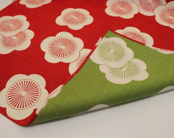 19" or 41" Reversible Furoshiki, Plum Blossoms-Red/Green, Japanese Double-Sided Gift Wrapping Cloth I Reusable Fabric for Home Decoration