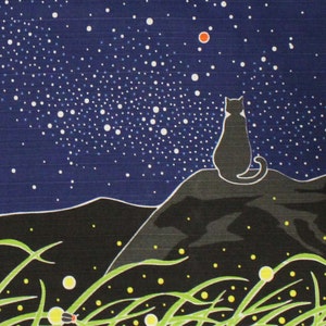 20" Small Size Cat Furoshiki: "Night sky" (CF-005) Japanese durable cotton fabric/cloth for tapestry, cover and wrapping