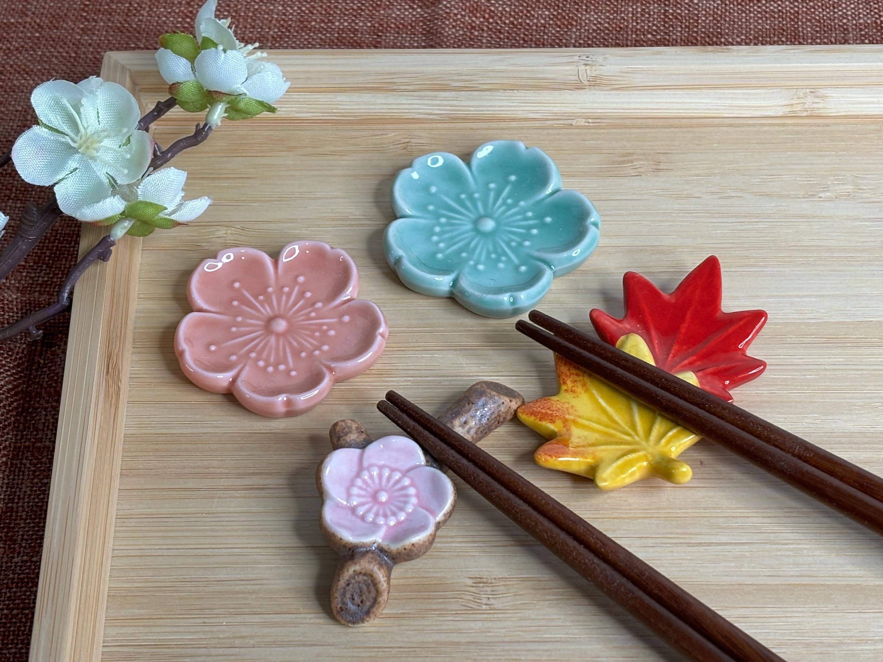Japanese Botanic Chopstick Rest - Maple, Cherry Blossom, Plum
