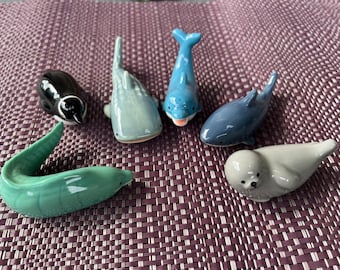 Variety of Sea Creature Chopstick Rests: Dolphin/Shark/Penguin/ Seal/Moray Eel I Miniature Animal Ceramic Figurine, Cutlery Rest, Brush Rest