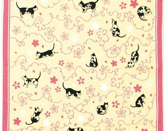 20" Furoshiki: "Cherry Cat", Japanese Durable & Reusable Wrapping Cotton Cloth for Interior, Dust Cover and Eco-Wrapping Cloth