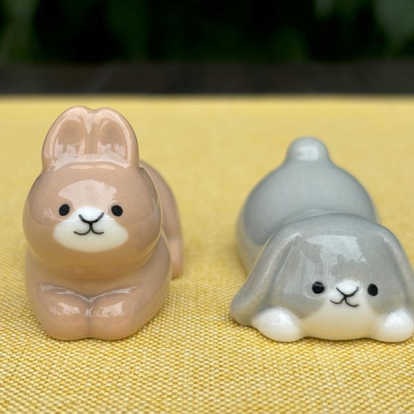 Rabbit Chopstick Rests: Cutlery Rests, Brush Holder, Pen Rest, Miniature Animal Ceramic Figurine I Desktop Decoration and Gift