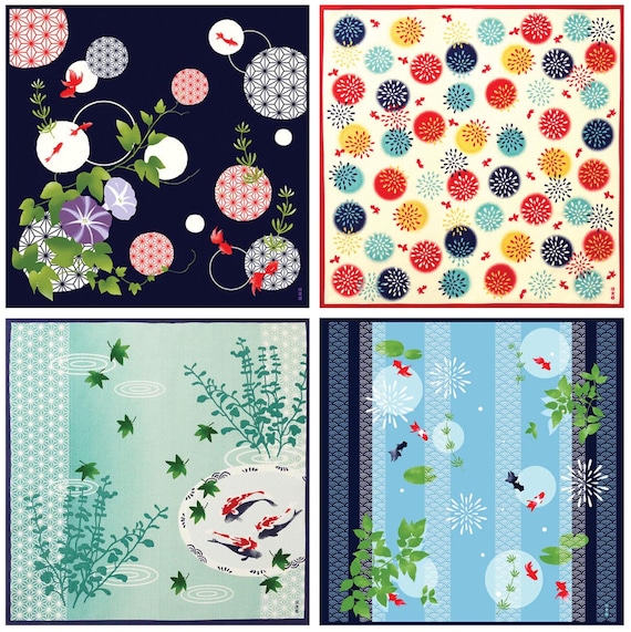 20" Summer Furoshiki: "Goldfish Series", Japanese Durable & Reusable Wrapping Cotton Cloth for Tapestry and Eco-Wrapping Cloth