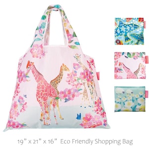 Sac à provisions pliable, Sac de courses réutilisable animaux et oiseaux, Sac de marché, Sac à provisions écologique, Design japonais - Girafe, colombe, mouton