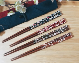 Dishwasher Safe Japanese Cherry Blossoms Chopsticks - Floral Acrylic Coated Wood Chopsticks I Perfect Gift for Sushi and Ramen lovers!