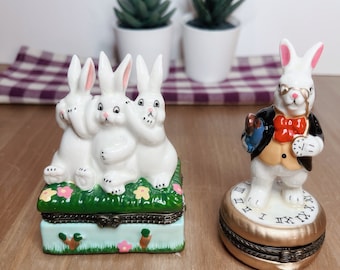 ミニ陶器製ウサギ置物ケース かわいいインテリア小物入れ - Etsy 日本