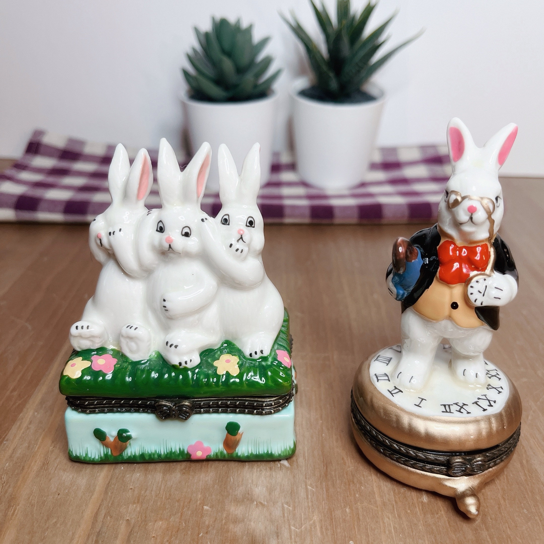 ミニ陶器製ウサギ置物ケース かわいいインテリア小物入れ - Etsy 日本