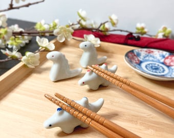 Dinosaur Chopstick Rests: Cutlery Rests, Brush Holder, Pen Rest, Miniature Animal Ceramic Figurine I Desktop Decoration and Gift