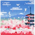 20" Furoshiki: Cherry Blossoms, Fuji, Pagoda, Cranes, Japanese Durable & Reusable Wrapping Cotton Cloth for Tapestry and Eco-Wrapping Cloth