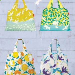 Sac à provisions pliable oiseaux, sac de courses réutilisable, sac de marché, sac à provisions écologique, design japonais - hirondelle, chat, mouette, colombe