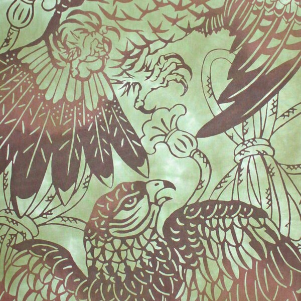 Tenugui, traditional hand-dyed cotton fabric [Eagles/Falcon (Green)] Japanese craftmanship great for interior, tapestry, banner and gift