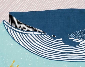 20" Furoshiki, Whale (Kata Kata) - Blue - Japanese Thin, Soft and Smooth Square Cotton Cloth for Tapestry, Interior and Eco-Wrapping