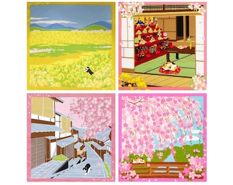 20&quot; Cat Furoshiki: &quot;Spring Series 2&quot;Japanese Durable & Reusable Gift Wrapping Cloth for Tapestry, Dust Cover and Eco-Wrapping