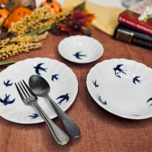 6" Swallow Plate / 5.25" Bowl | Japanese Mino Ware Light Weight Ceramic for Snacks, Desserts, Appetizers | Trinket Plate & Ring Dish