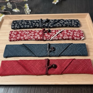 Transporttasche für Stäbchen 24 cm - Aufbewahrungstasche für Stäbchen aus japanischem Stoff - Kirschblüte, Rot, Marineblau